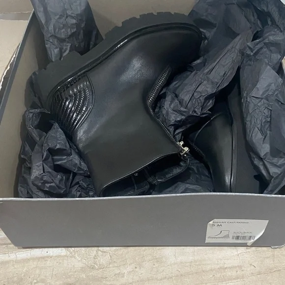 Aquatalia Black Combat Boots with Silver Zippers - Picture 4 of 4